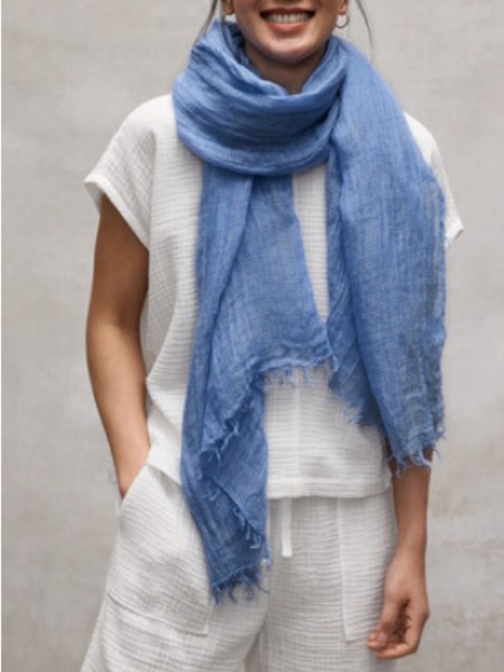 J. CREW - Lightweight Garment Dyed Textured Scarf Wrap Sarong - Cornflower Blue